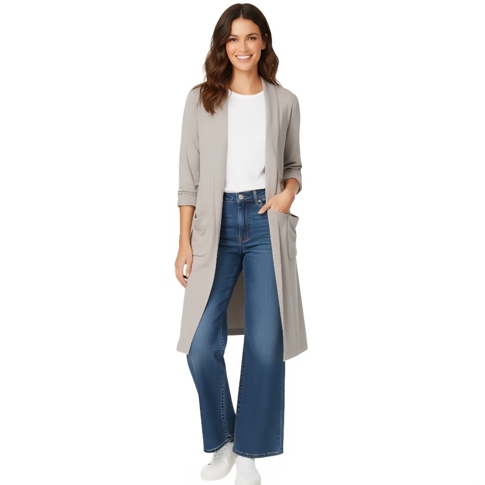 Aritzia Wilfred Beige Lightweight Tie Front/ Back Long Line Jacket Robe Size S